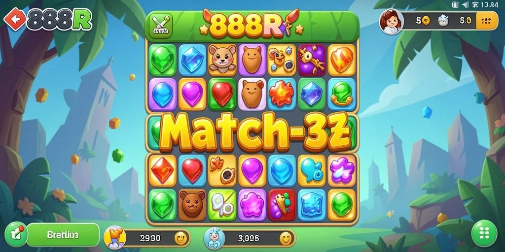 Screenshot gameplay 888R dengan tampilan seru dan tantangan Match-3.