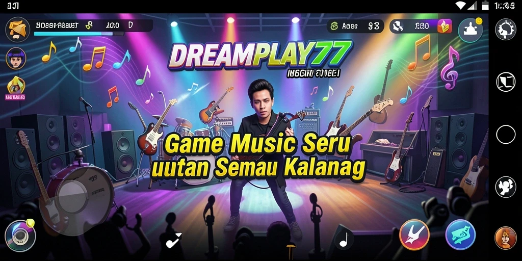 Screenshot utama menghadirkan gameplay seru dari <strong>DREAMPLAY77</strong> dengan berbagai genre musik.