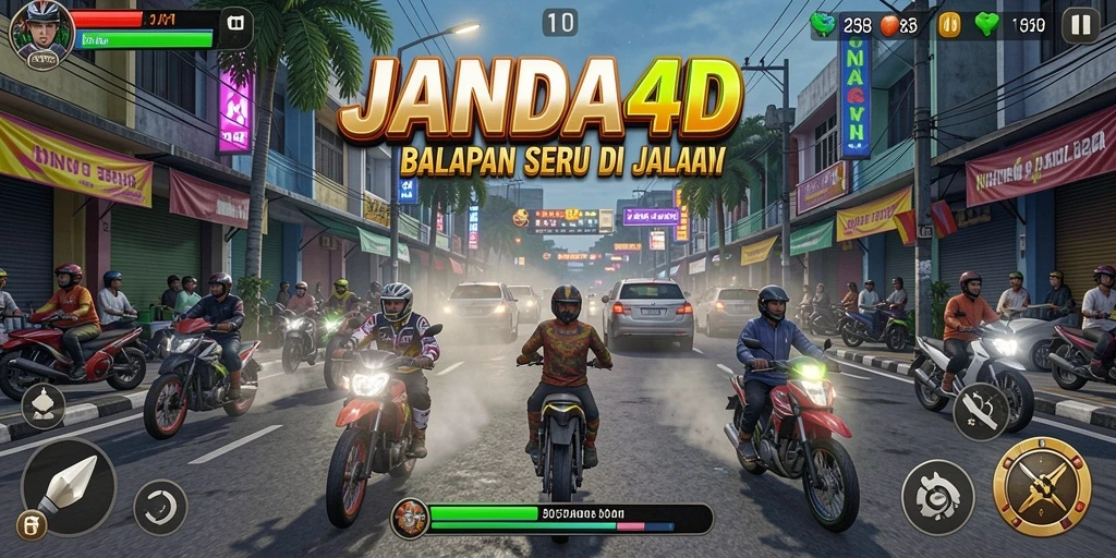 Gameplay menegangkan dalam JANDA4D dengan aksi balapan yang seru.