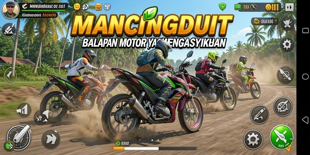 Screenshot MANCINGDUIT menampilkan balapan motor yang seru.