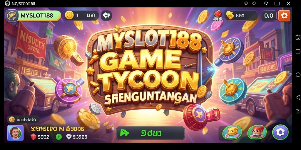 Cuplikan gameplay MYSLOT188 yang menunjukkan pembangunan kerajaan tycoon.