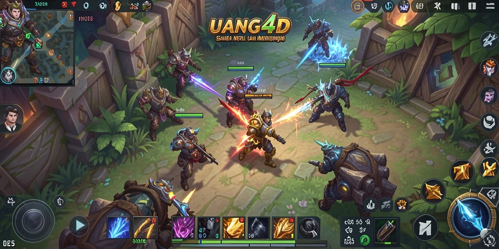 Tampilan aksi hero UANG4D saat bertarung di arena MOBA.